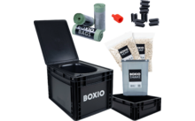 Boxio Toilet Max Plus separating toilet complete set consisting of Toilet / Solo-Up / Plug / 2 x hemp litter / 3 x Bags / Shake / 6 x Clips