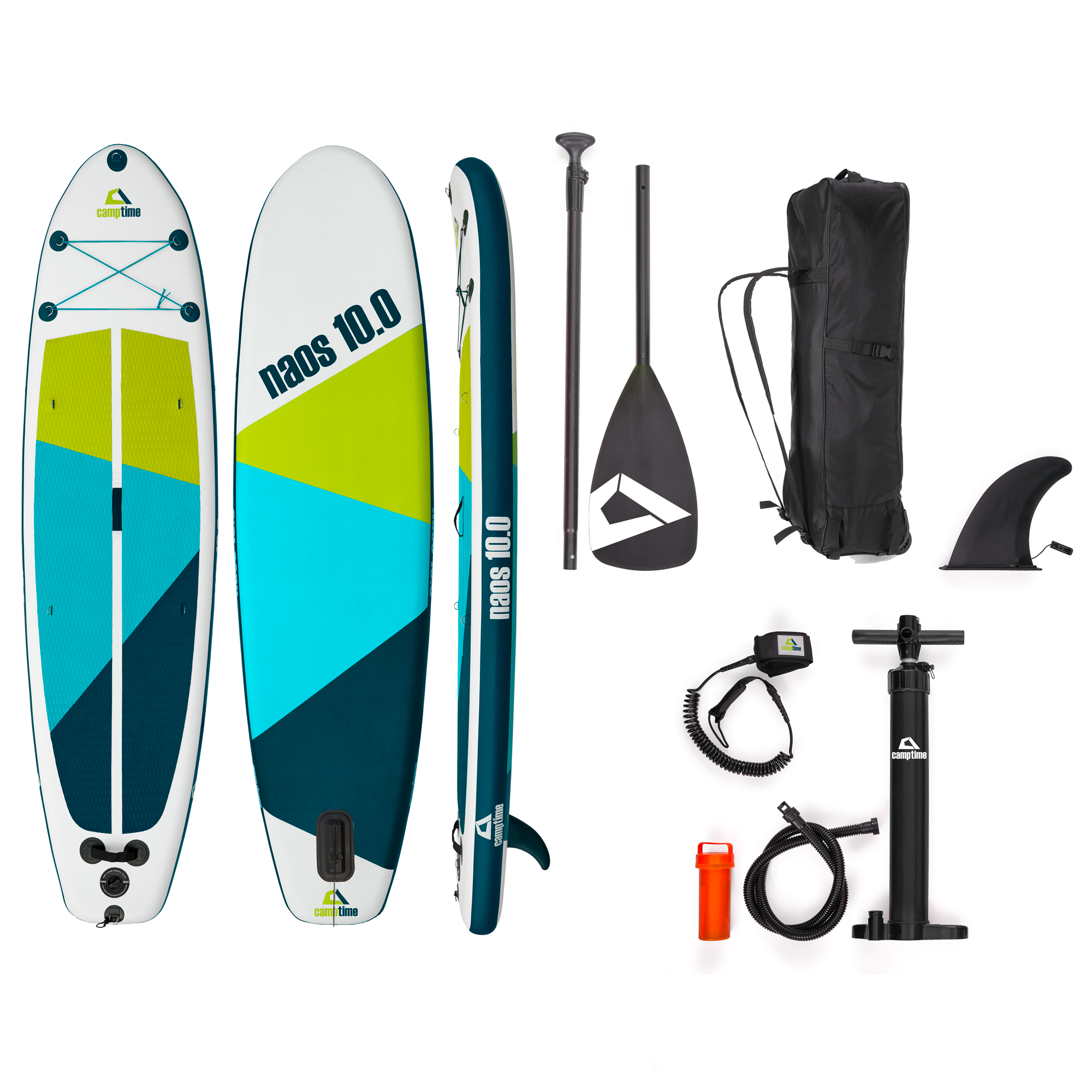 Camptime Naos 10.0 SUP Set aufblasbares Stand Up Paddling-Board inkl. Paddel und Luftpumpe